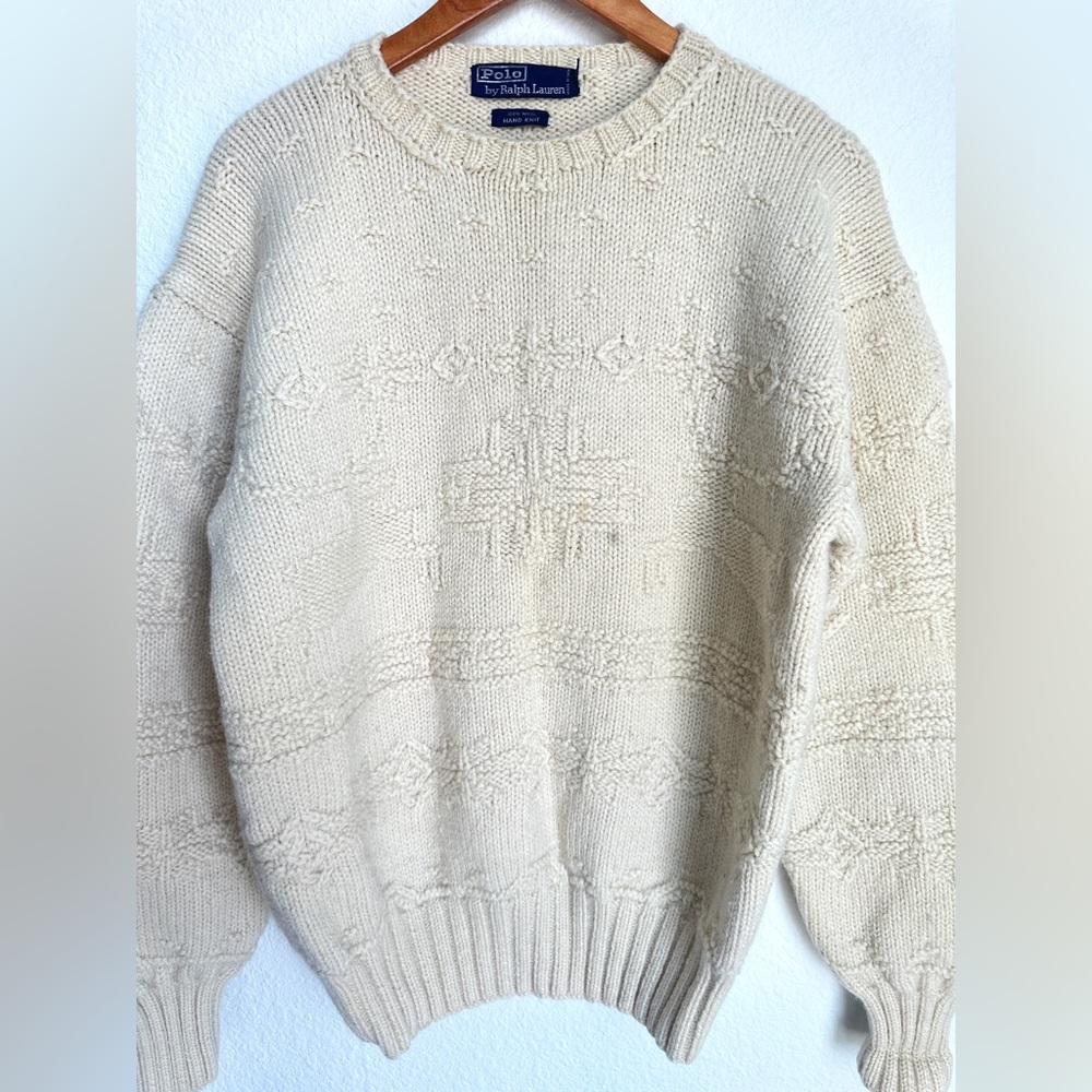 Vintage 90s Polo Ralph Lauren 100% wool hand‎ knit reindeer snowflake sweater - Picture 16 of 17